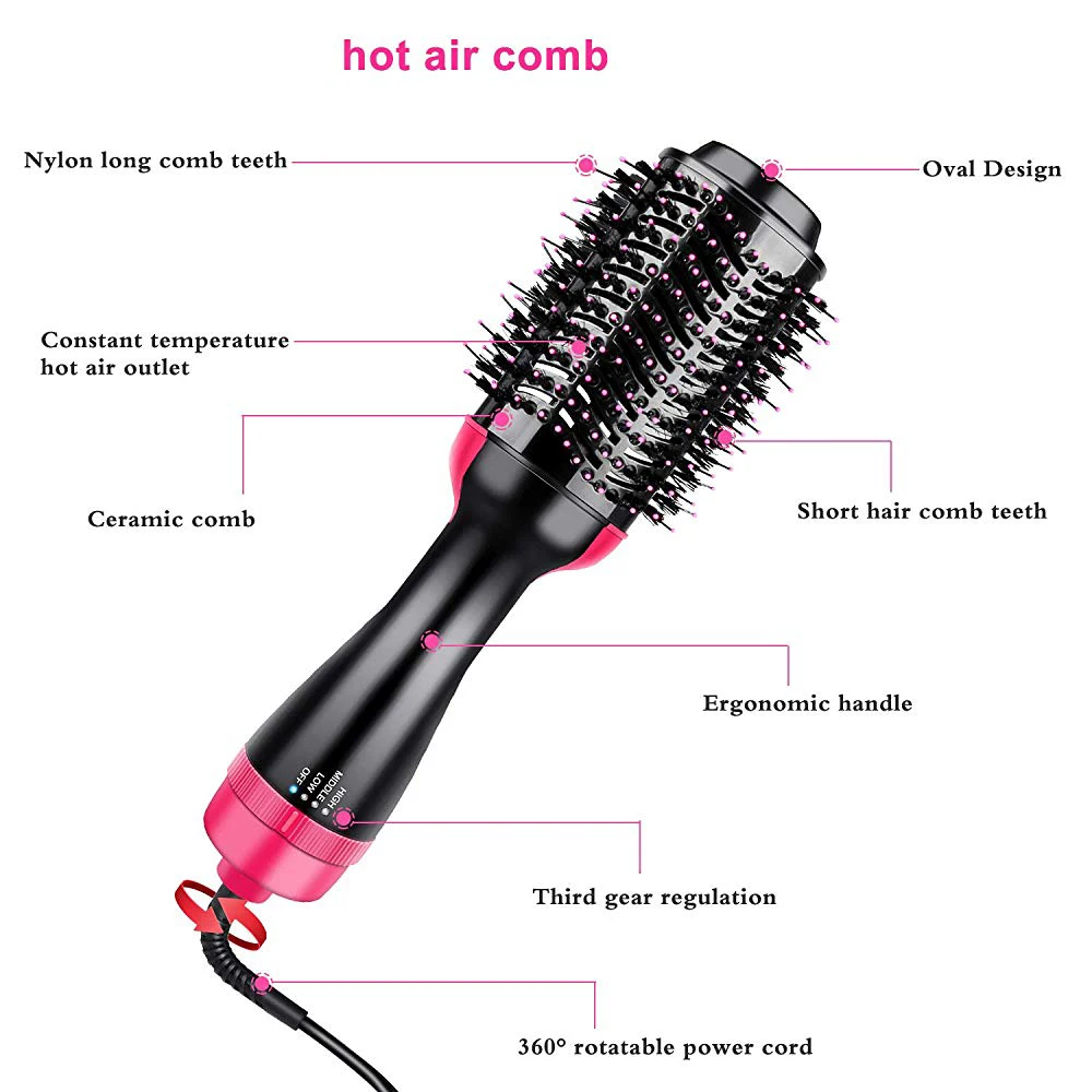 Hot Air Brush One Step Hair Dryer & Volumizer Hair Dryer Brush Negative Ion Generator For Straightening & Curling Hot Air Paddle