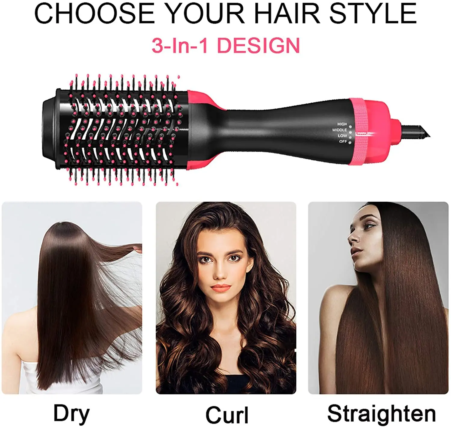 Hot Air Brush One Step Hair Dryer & Volumizer Hair Dryer Brush Negative Ion Generator For Straightening & Curling Hot Air Paddle