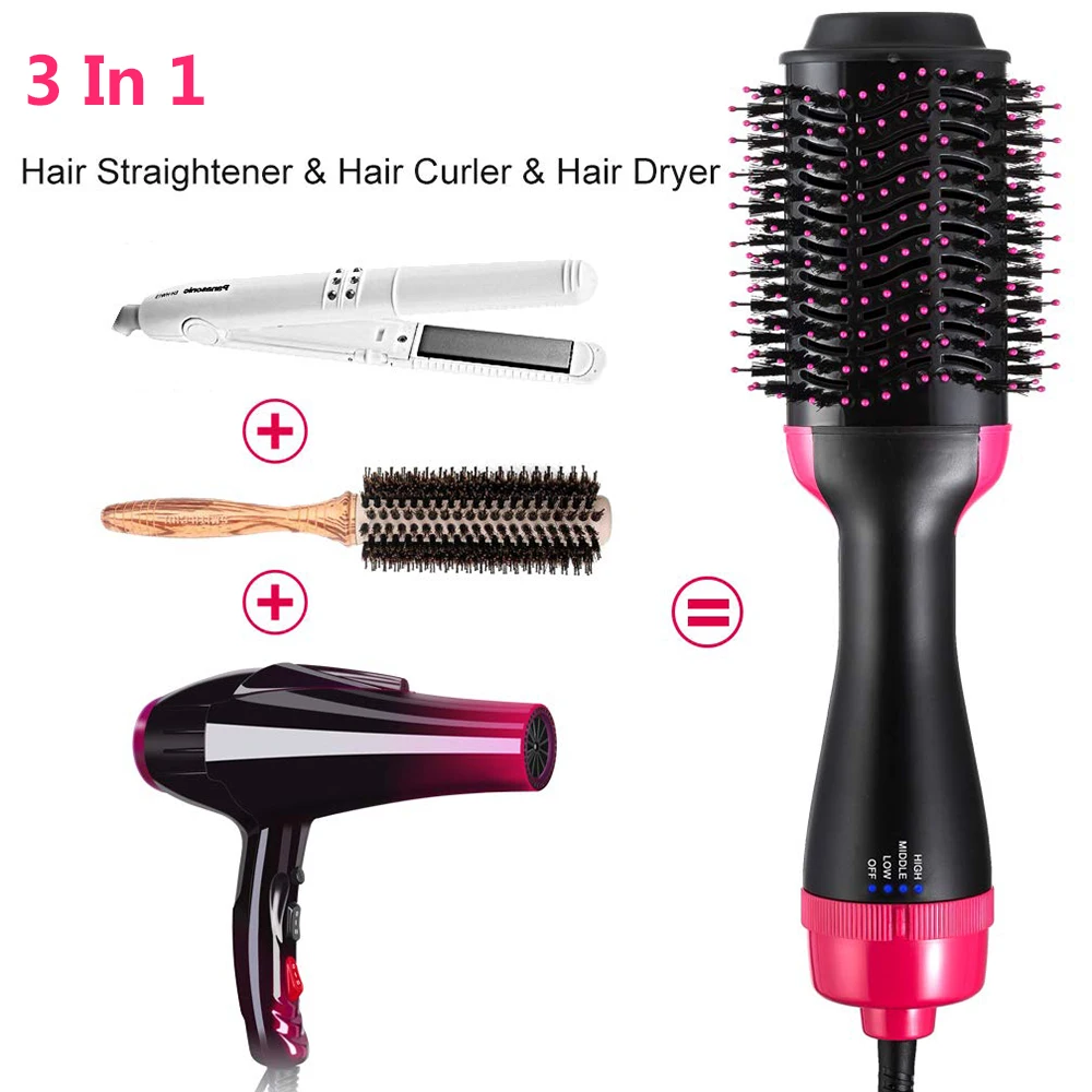 Hot Air Brush One Step Hair Dryer & Volumizer Hair Dryer Brush Negative Ion Generator For Straightening & Curling Hot Air Paddle