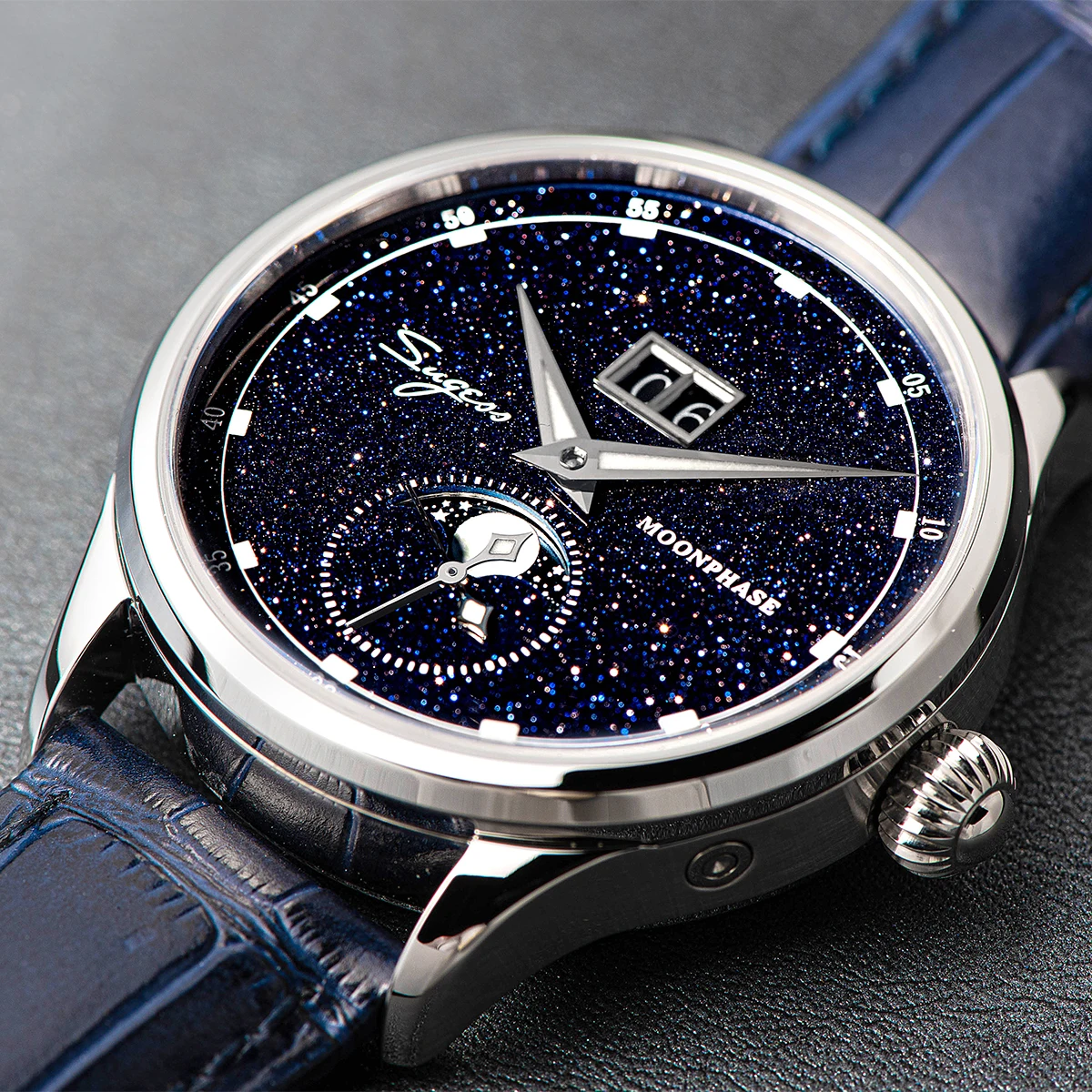 Sugess Mens Watch Limited Edition Moonphase 316L Stainless Steel Case Tianjin ST2528 Movement Luxury Gemstone Stars Dial Gift V3