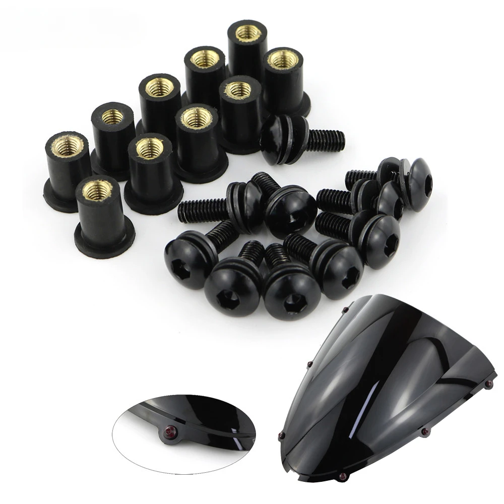 10pcs/Set Kit Motorcycle M5 15mm Metric Rubber Well Nuts Windscreen Fairing Cowl Anodized Aluminum Moto Screws Bolts