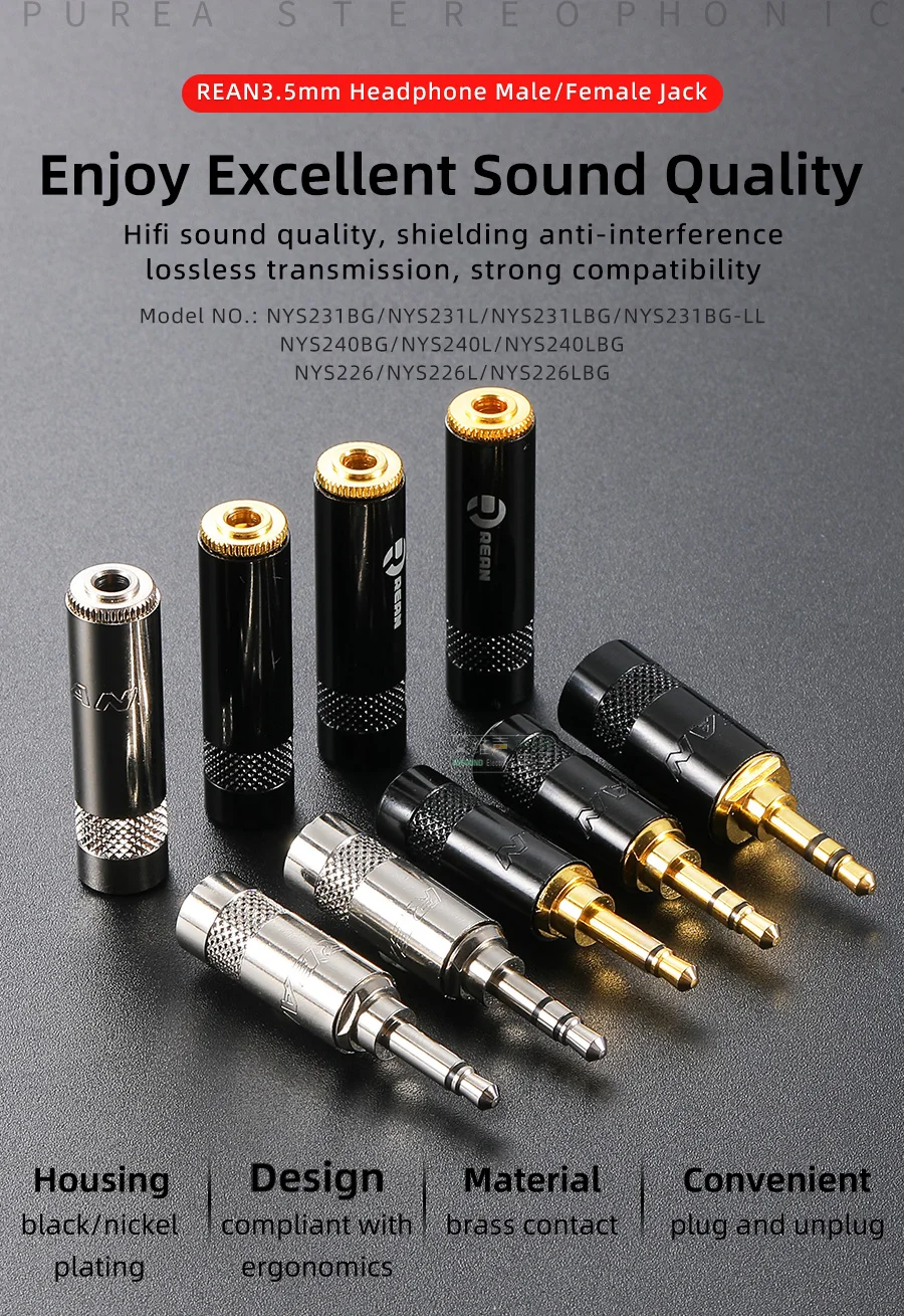 Neutrik's REAN Gold-plated Jack 3.5mm 3Pole Female Plug 1/8″ Headphone Notebook Microphone Audio Interface Extension Cable Plug