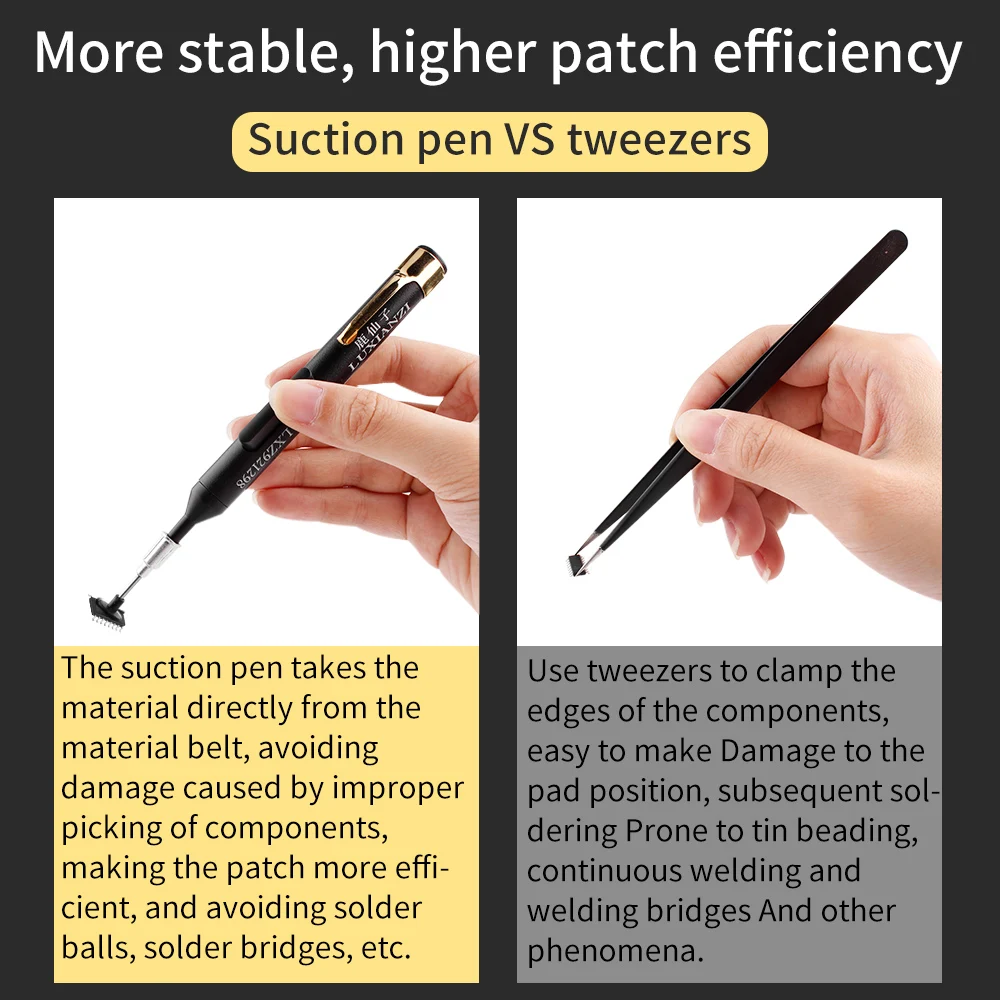 LUXIANZI Vacuum Suction Pen Kit with 3 Sucker IC SMD Tweezers Pick Up Tool Remover Sucker Pump Solder Desoldering Sucking Pens