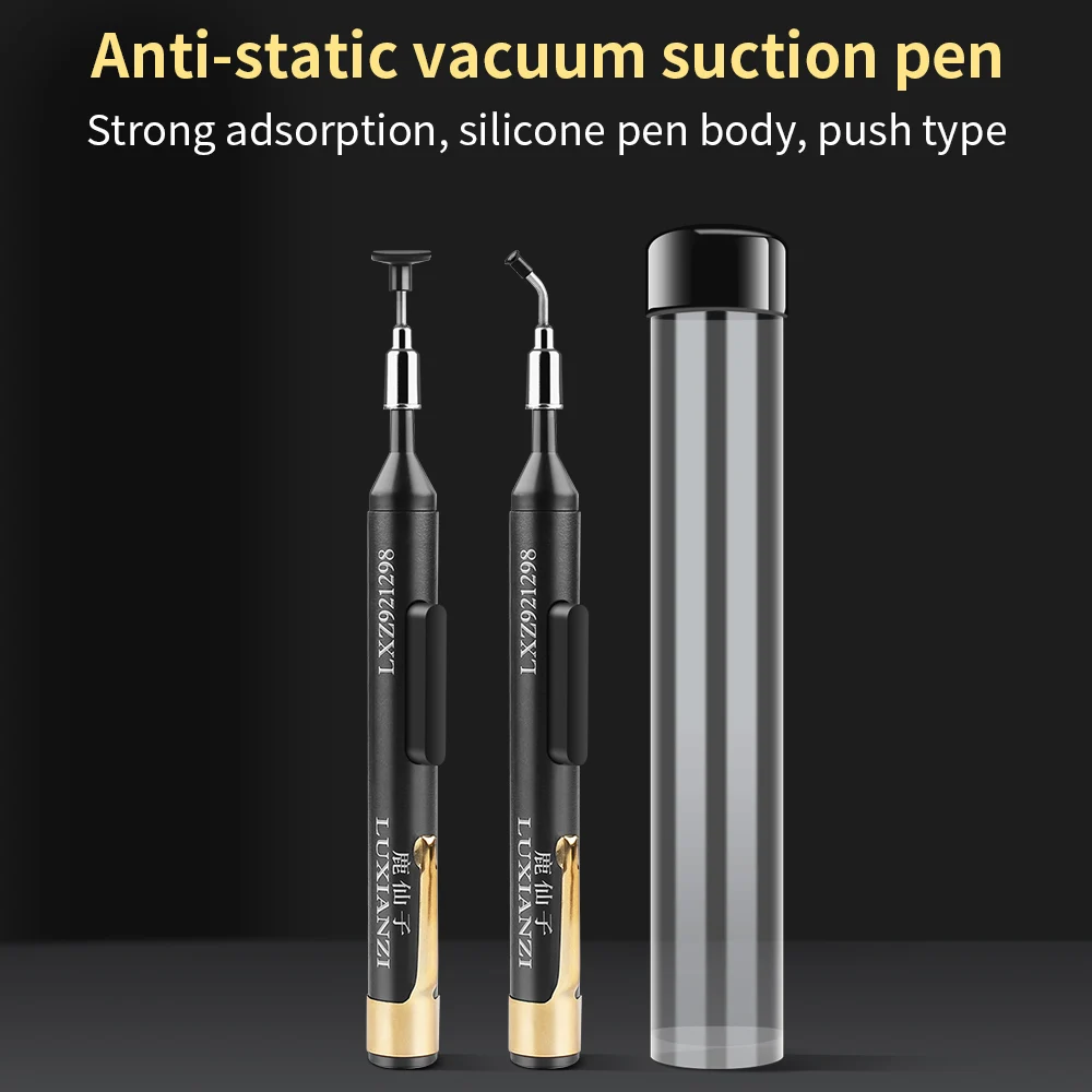 LUXIANZI Vacuum Suction Pen Kit with 3 Sucker IC SMD Tweezers Pick Up Tool Remover Sucker Pump Solder Desoldering Sucking Pens