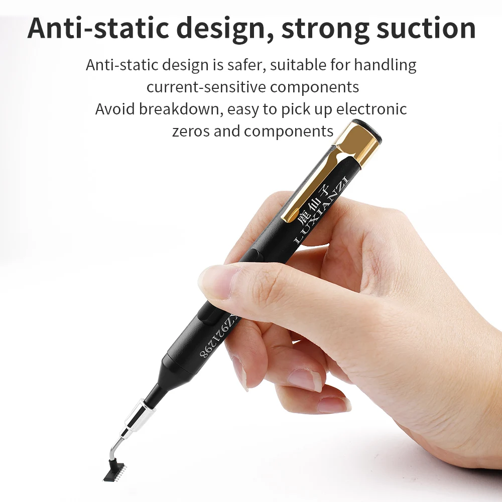 LUXIANZI Vacuum Suction Pen Kit with 3 Sucker IC SMD Tweezers Pick Up Tool Remover Sucker Pump Solder Desoldering Sucking Pens