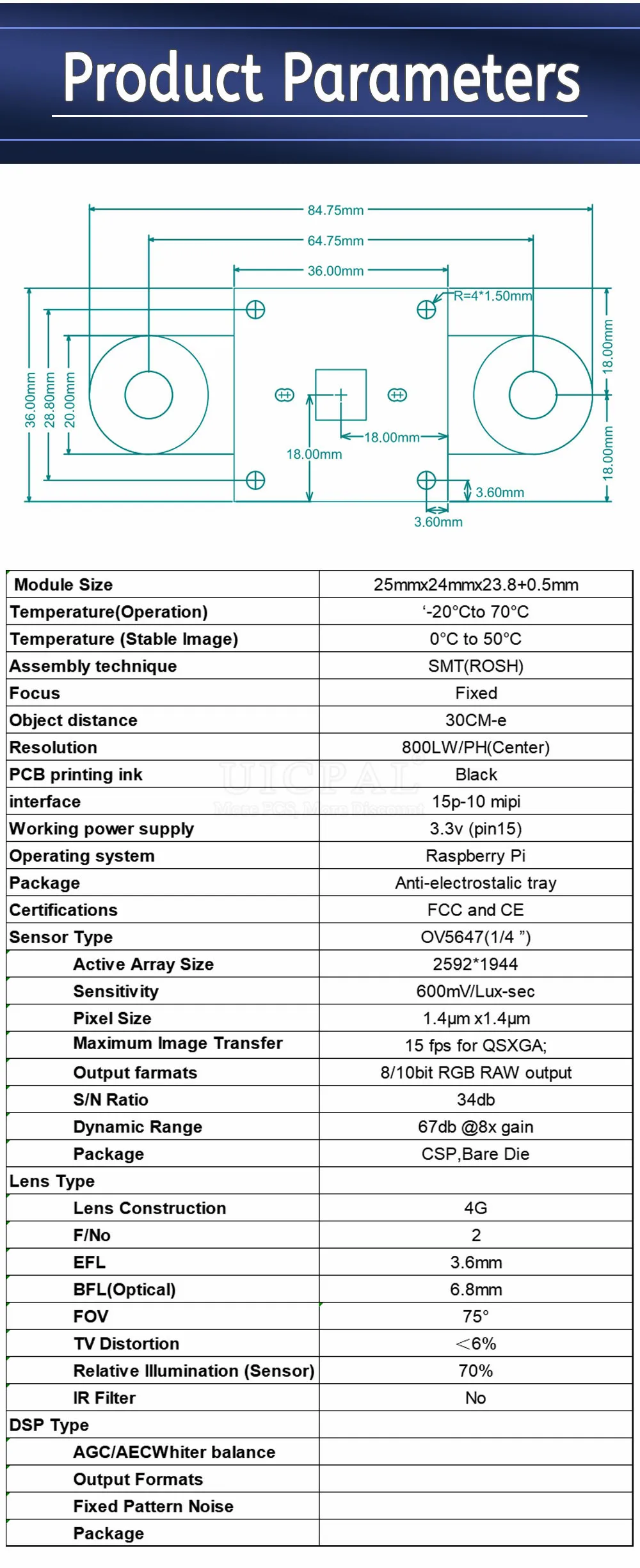 OV5647 Camera Module for Raspberry Pi 3B 4B 3B+ Adjustable Focus 120 130 200 160 Degree 3.6MM HD 5 Million Pixel Night Vision