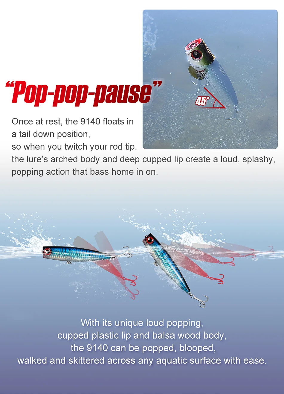 Noeby 105mm 24g Topwater Popper Fishing Lures Wobblers Long Casting Artificial Hard Baits Saltwater Freshwater Fishing Lures