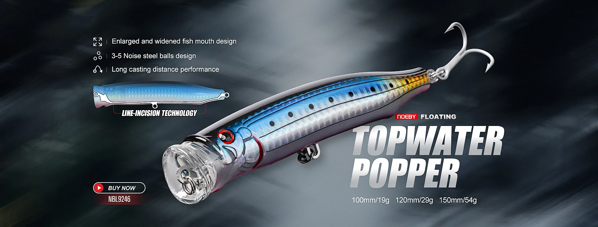 Noeby 105mm 24g Topwater Popper Fishing Lures Wobblers Long Casting Artificial Hard Baits Saltwater Freshwater Fishing Lures