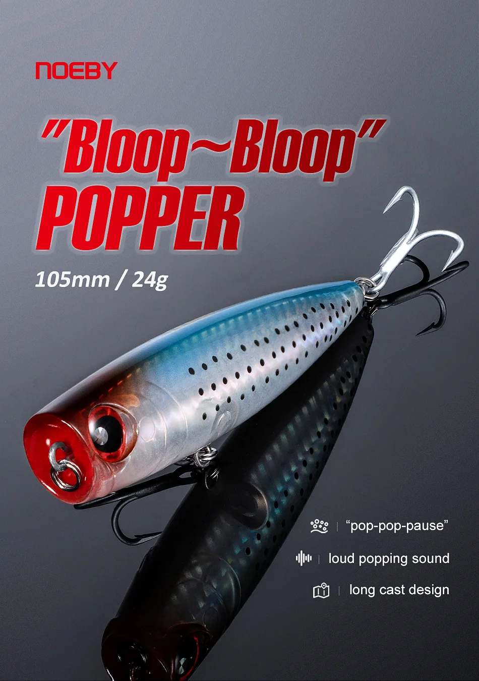Noeby 105mm 24g Topwater Popper Fishing Lures Wobblers Long Casting Artificial Hard Baits Saltwater Freshwater Fishing Lures
