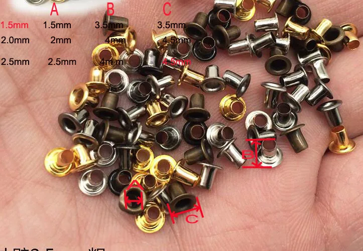 1.0/1.5/2/2.5mm Brass Hollow Rivets with Hanging Plate Holes Mini Eyelets Brass Tiny Grommet for BJD 100pcs
