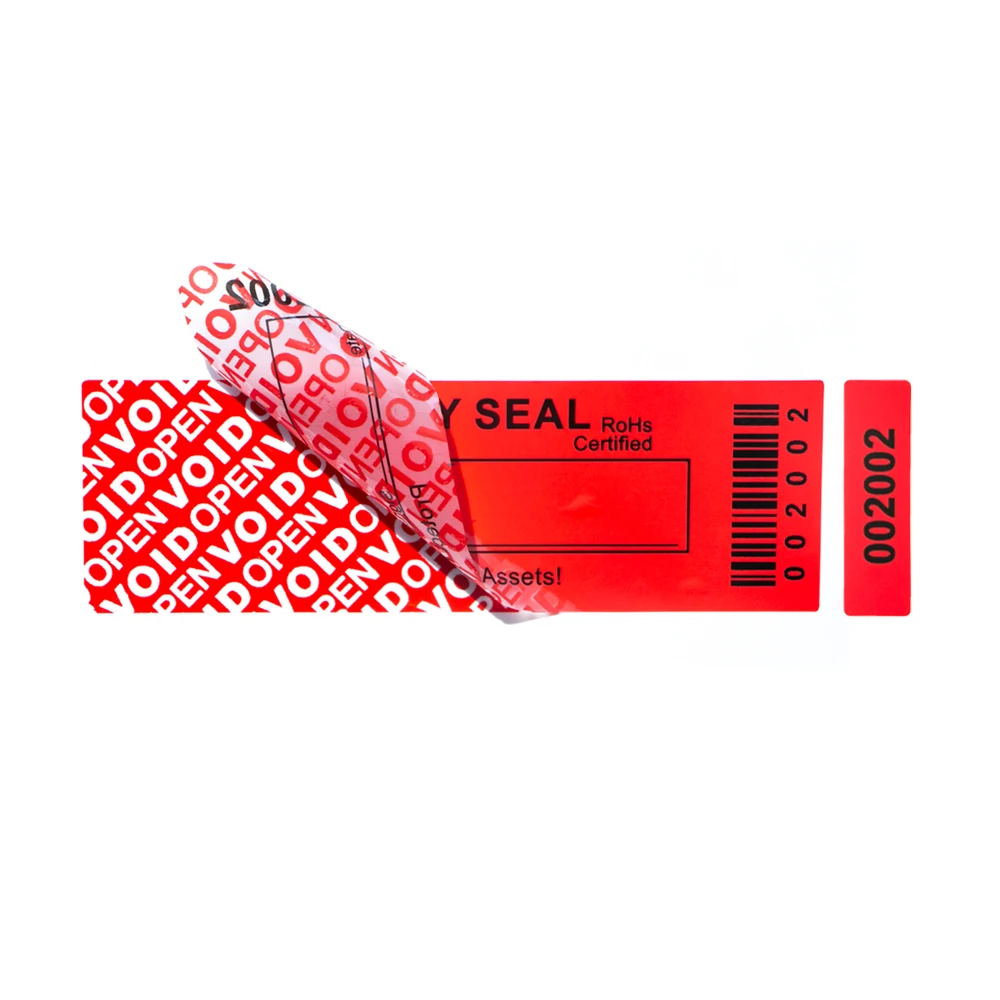 100% Total Transfer Tamper Evident Labels Security Warranty Void Stickers Red Large 35*120 Mm Triple Serial Numbers Seal Sticker