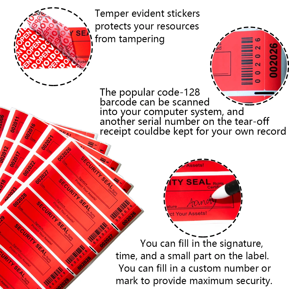 100% Total Transfer Tamper Evident Labels Security Warranty Void Stickers Red Large 35*120 Mm Triple Serial Numbers Seal Sticker