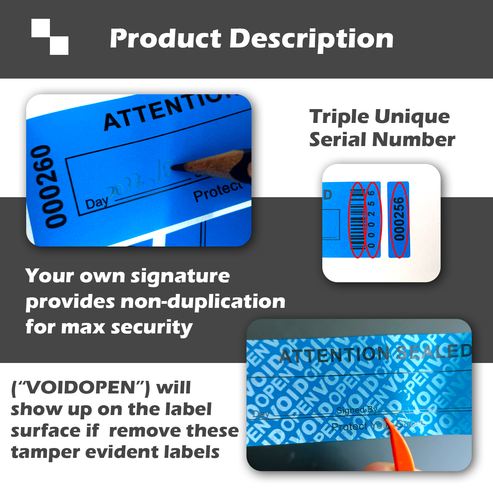 100% Total Transfer Tamper Evident Labels Security Warranty Void Stickers Red Large 35*120 Mm Triple Serial Numbers Seal Sticker