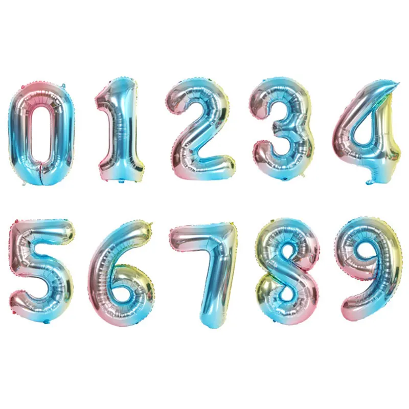 16/32 inch Number Foil Rose Gold Green Silver Discolor Digital Baby Shower Supplies Kid Boy balloons Birthday Party Decoration