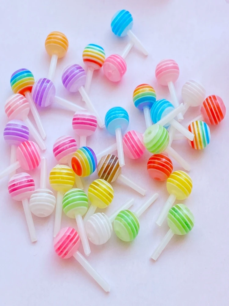 40Pcs New Cute Mixed Little Lollipop Resin Figurine Crafts Flatback Cabochon Ornament Jewelry Making Hairwear Accessories