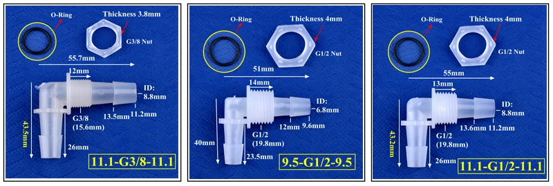 5~200pcs M6~G1/2 To 2.4-11.1mm PP Pagoda Elbow Connector+Nut O-Ring Irrigation Aquarium Tank Adapter Irrigation Water Hose Joint