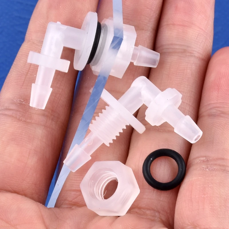 5~200pcs M6~G1/2 To 2.4-11.1mm PP Pagoda Elbow Connector+Nut O-Ring Irrigation Aquarium Tank Adapter Irrigation Water Hose Joint