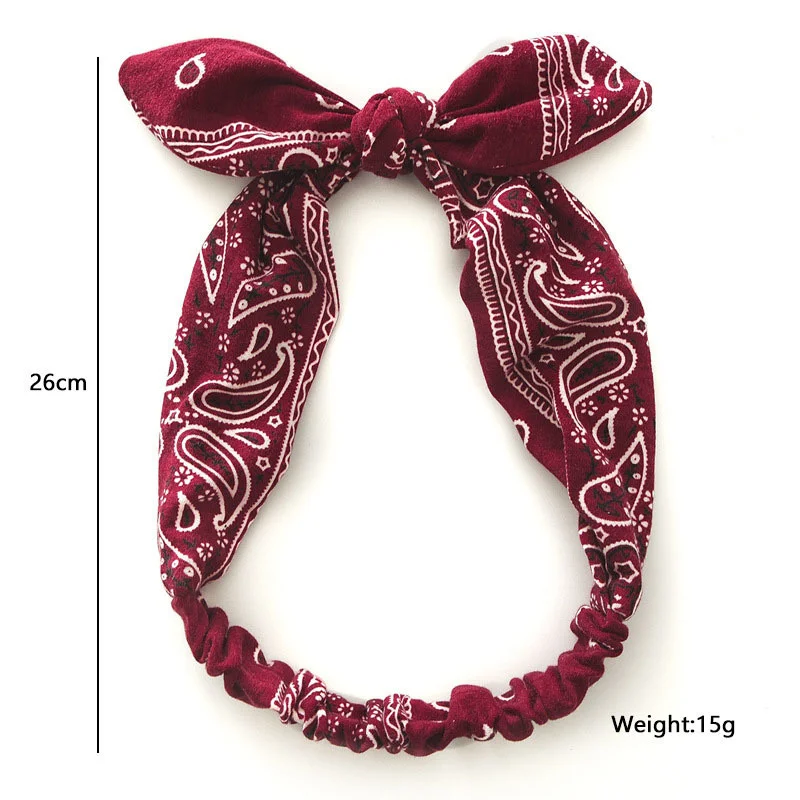 Boho Bow Headbands for Women Vintage Paisley Bandana Flower Printed Hairband Elastic Rabbit ear Head Wrap Cute Hair Accessories
