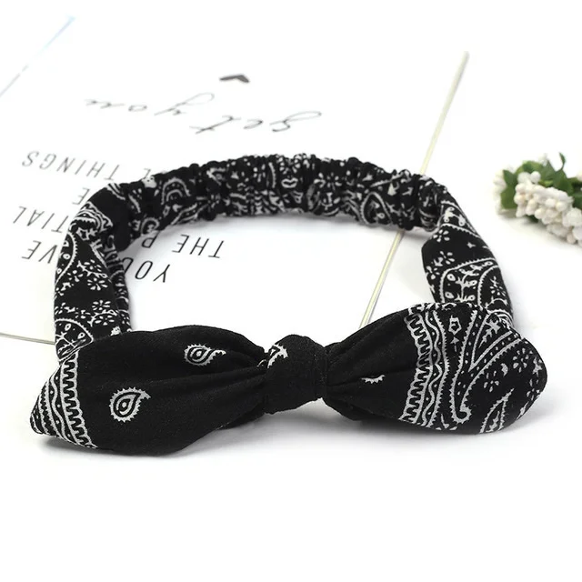 Boho Bow Headbands for Women Vintage Paisley Bandana Flower Printed Hairband Elastic Rabbit ear Head Wrap Cute Hair Accessories