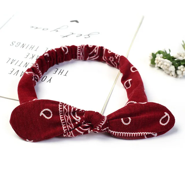 Boho Bow Headbands for Women Vintage Paisley Bandana Flower Printed Hairband Elastic Rabbit ear Head Wrap Cute Hair Accessories