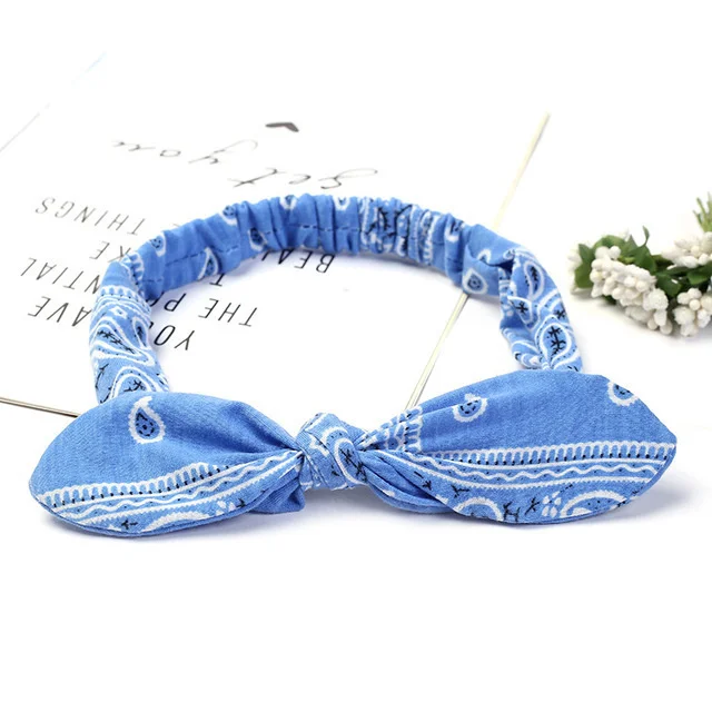 Boho Bow Headbands for Women Vintage Paisley Bandana Flower Printed Hairband Elastic Rabbit ear Head Wrap Cute Hair Accessories