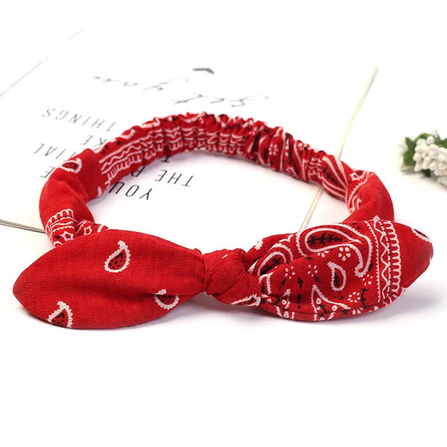 Boho Bow Headbands for Women Vintage Paisley Bandana Flower Printed Hairband Elastic Rabbit ear Head Wrap Cute Hair Accessories