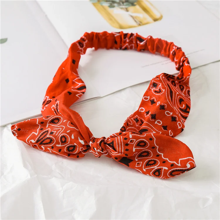 Boho Bow Headbands for Women Vintage Paisley Bandana Flower Printed Hairband Elastic Rabbit ear Head Wrap Cute Hair Accessories