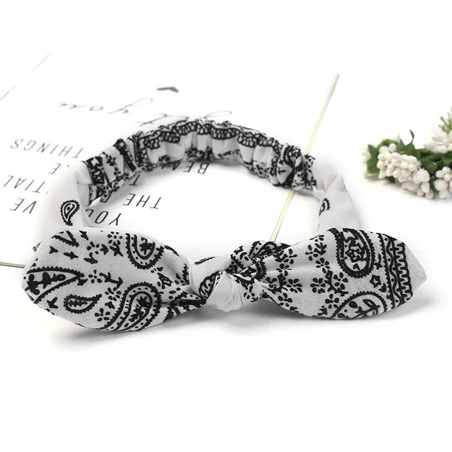 Boho Bow Headbands for Women Vintage Paisley Bandana Flower Printed Hairband Elastic Rabbit ear Head Wrap Cute Hair Accessories