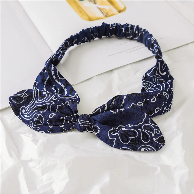Boho Bow Headbands for Women Vintage Paisley Bandana Flower Printed Hairband Elastic Rabbit ear Head Wrap Cute Hair Accessories