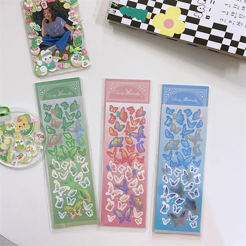 MINKYS New Arrival 3pcs 6pcs Kawaii Bear Ribbon Laser Bling Stickers DIY Scrapbook Stickers Confetti Decoration DIY Photo Frame