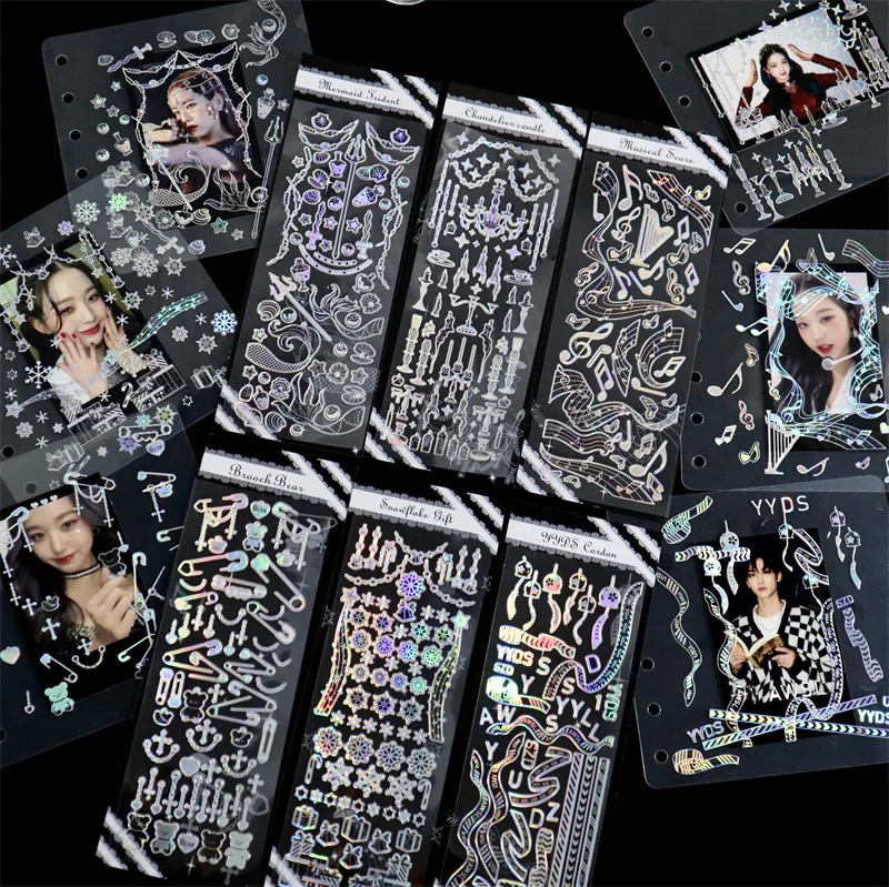 MINKYS New Arrival 3pcs 6pcs Kawaii Bear Ribbon Laser Bling Stickers DIY Scrapbook Stickers Confetti Decoration DIY Photo Frame