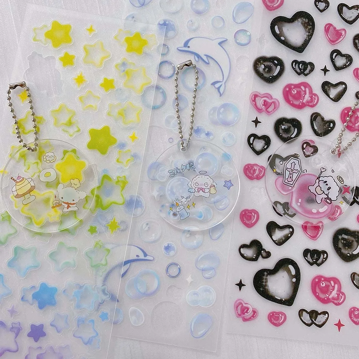 MINKYS New Arrival 3pcs 6pcs Kawaii Bear Ribbon Laser Bling Stickers DIY Scrapbook Stickers Confetti Decoration DIY Photo Frame