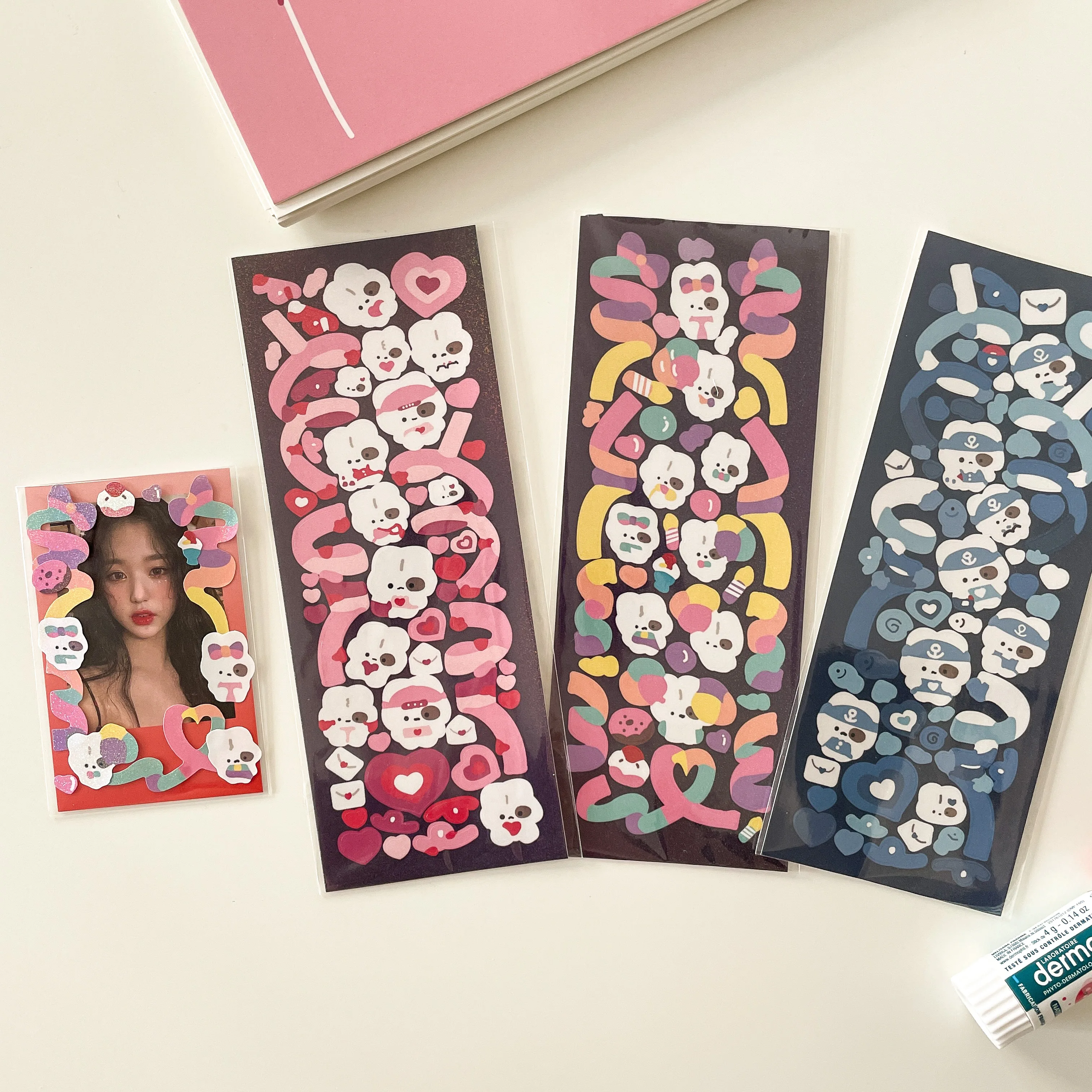 MINKYS New Arrival 3pcs 6pcs Kawaii Bear Ribbon Laser Bling Stickers DIY Scrapbook Stickers Confetti Decoration DIY Photo Frame