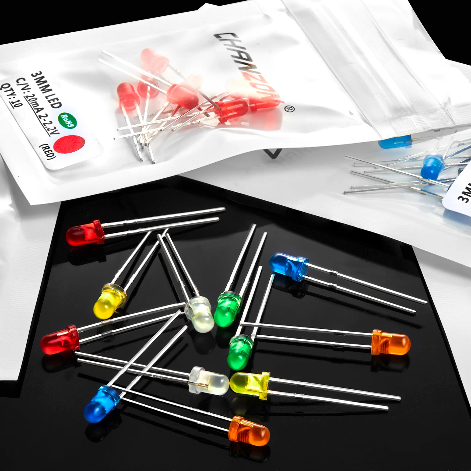 Diffused 3mm Led Diode Kit White Red Green Blue Yellow Orange 2V 3V 3 mm F3 Bulb Light Emitting Assortment Set Diy PCB Arduino