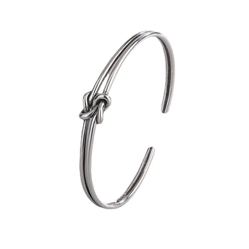 PANJBJ 925 Sterling Silver Feather Adjustable Couple Bangle Gothic Punk Design Women Jewelry Gift Lucky Bracelet Dropshipping