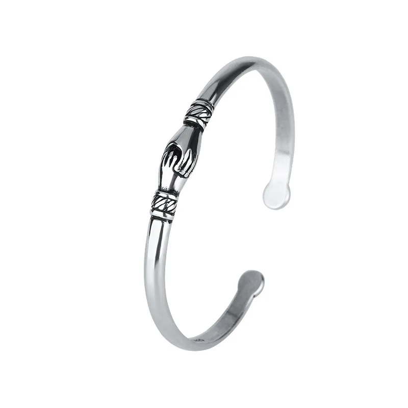 PANJBJ 925 Sterling Silver Feather Adjustable Couple Bangle Gothic Punk Design Women Jewelry Gift Lucky Bracelet Dropshipping