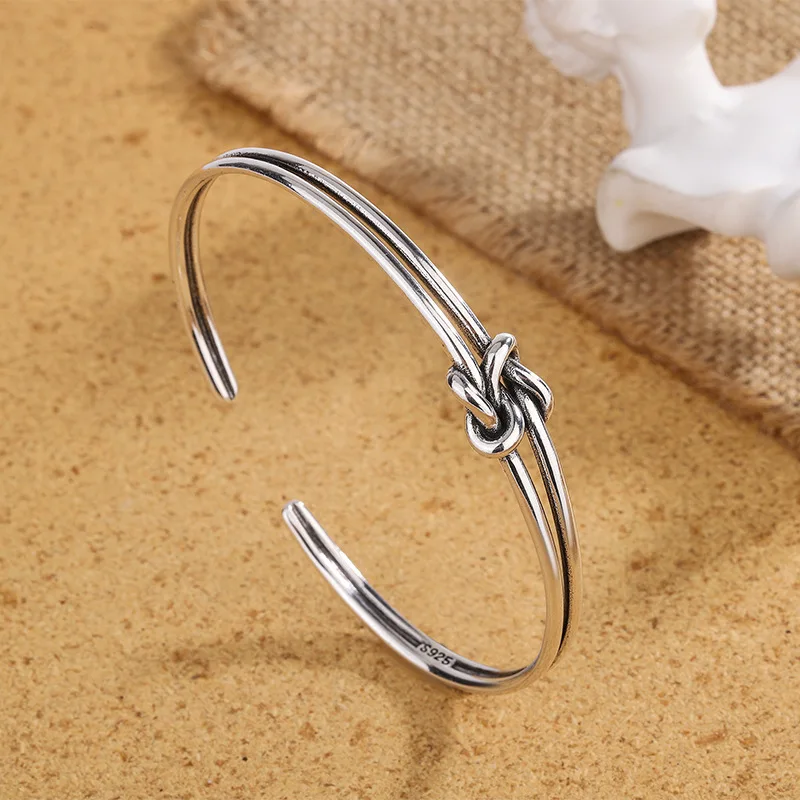 PANJBJ 925 Sterling Silver Feather Adjustable Couple Bangle Gothic Punk Design Women Jewelry Gift Lucky Bracelet Dropshipping