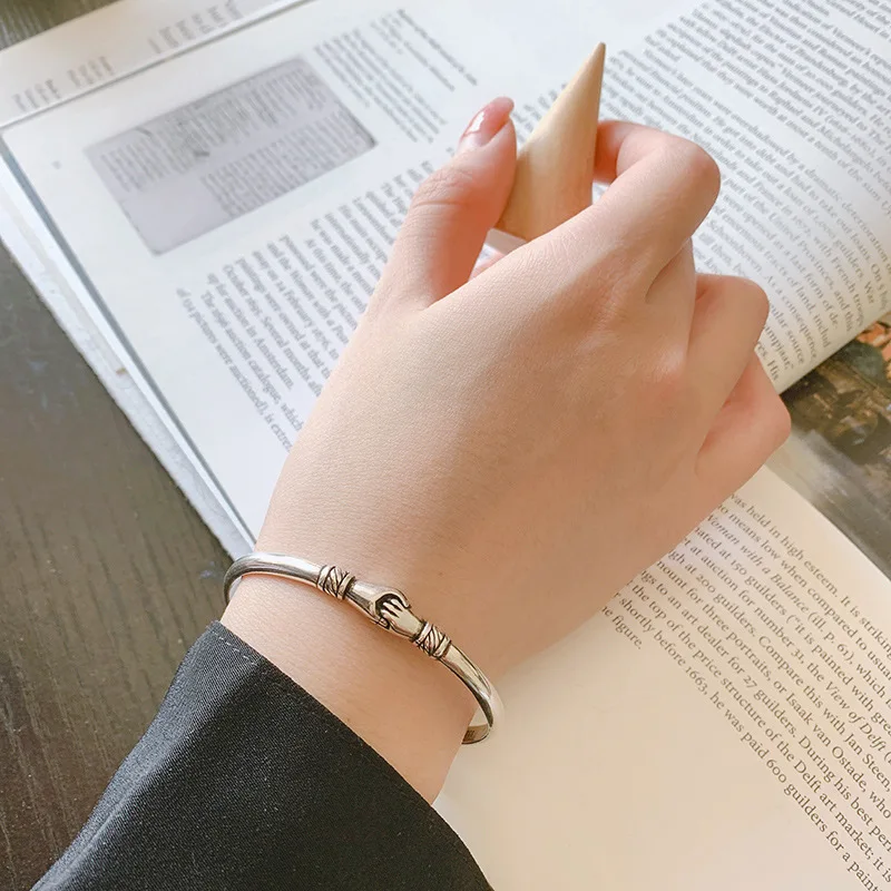 PANJBJ 925 Sterling Silver Feather Adjustable Couple Bangle Gothic Punk Design Women Jewelry Gift Lucky Bracelet Dropshipping