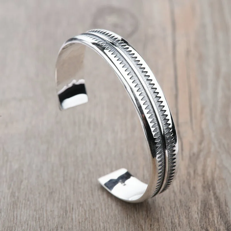 PANJBJ 925 Sterling Silver Feather Adjustable Couple Bangle Gothic Punk Design Women Jewelry Gift Lucky Bracelet Dropshipping