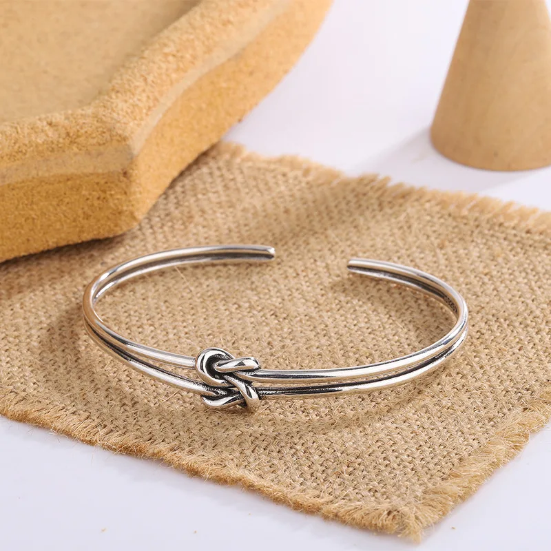 PANJBJ 925 Sterling Silver Feather Adjustable Couple Bangle Gothic Punk Design Women Jewelry Gift Lucky Bracelet Dropshipping