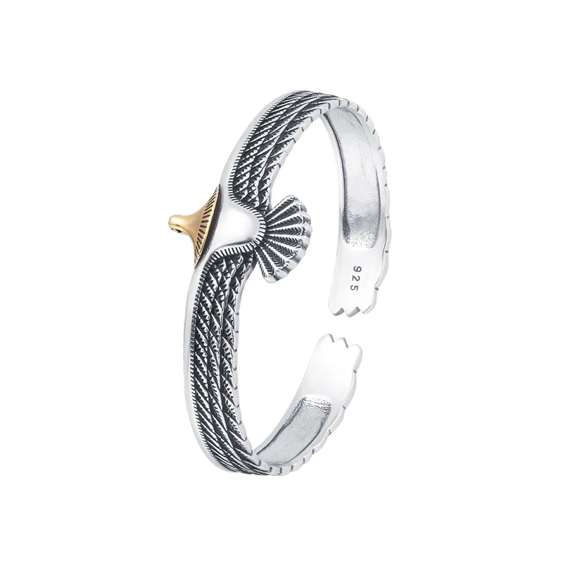 PANJBJ 925 Sterling Silver Feather Adjustable Couple Bangle Gothic Punk Design Women Jewelry Gift Lucky Bracelet Dropshipping
