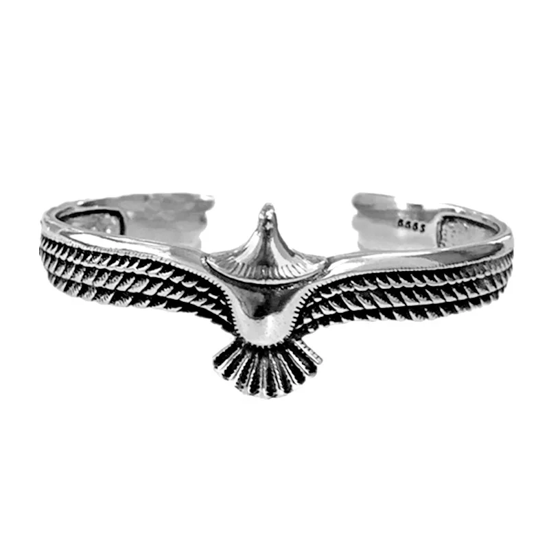 PANJBJ 925 Sterling Silver Feather Adjustable Couple Bangle Gothic Punk Design Women Jewelry Gift Lucky Bracelet Dropshipping