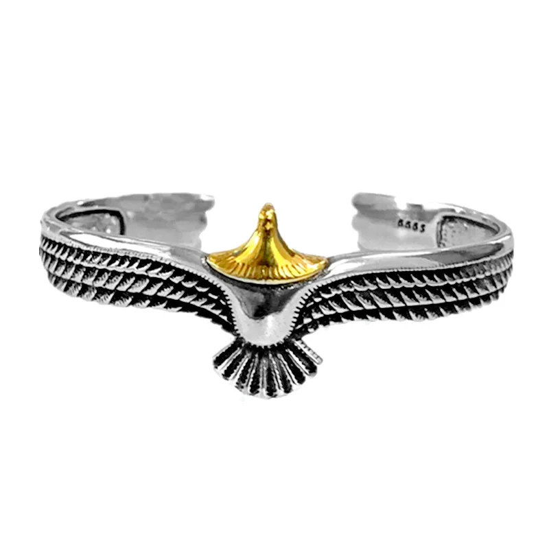 PANJBJ 925 Sterling Silver Feather Adjustable Couple Bangle Gothic Punk Design Women Jewelry Gift Lucky Bracelet Dropshipping