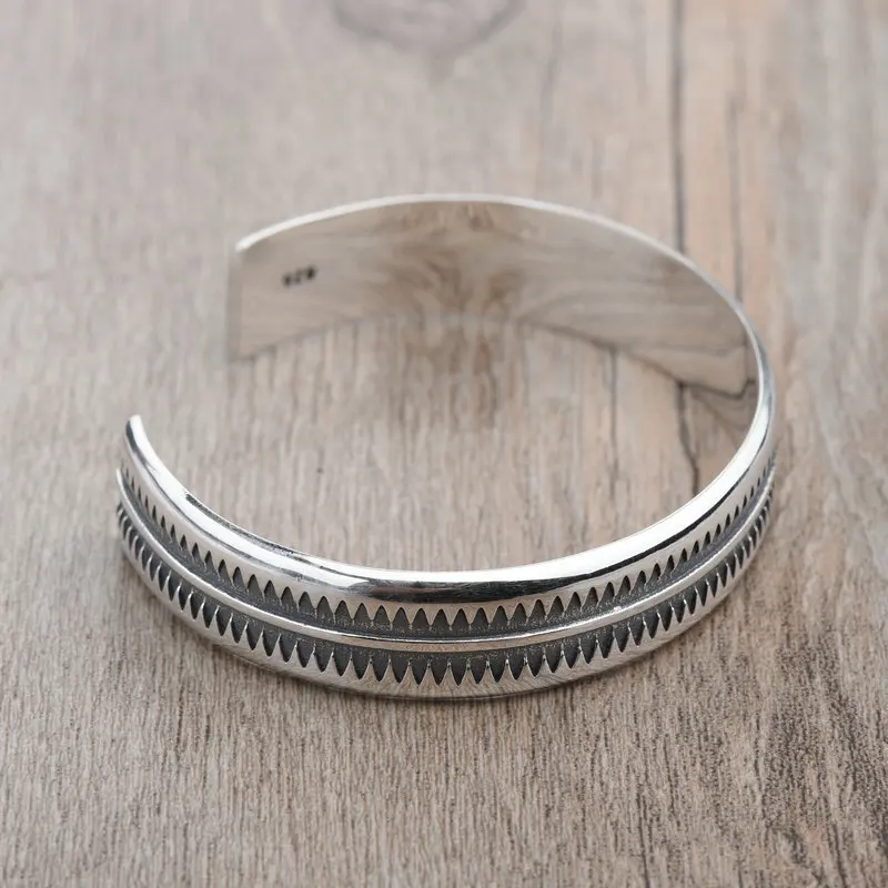 PANJBJ 925 Sterling Silver Feather Adjustable Couple Bangle Gothic Punk Design Women Jewelry Gift Lucky Bracelet Dropshipping