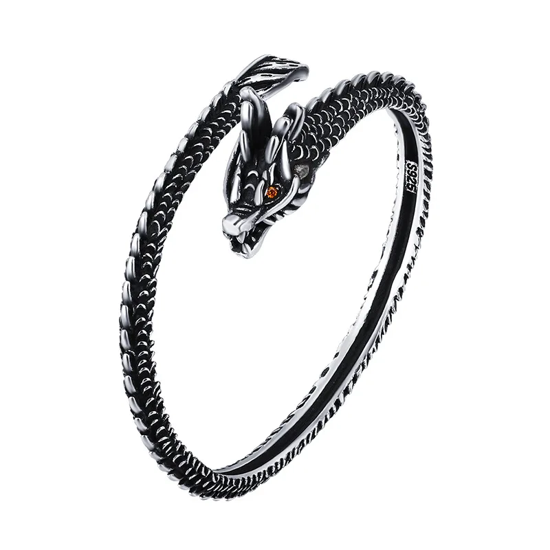 PANJBJ 925 Sterling Silver Feather Adjustable Couple Bangle Gothic Punk Design Women Jewelry Gift Lucky Bracelet Dropshipping