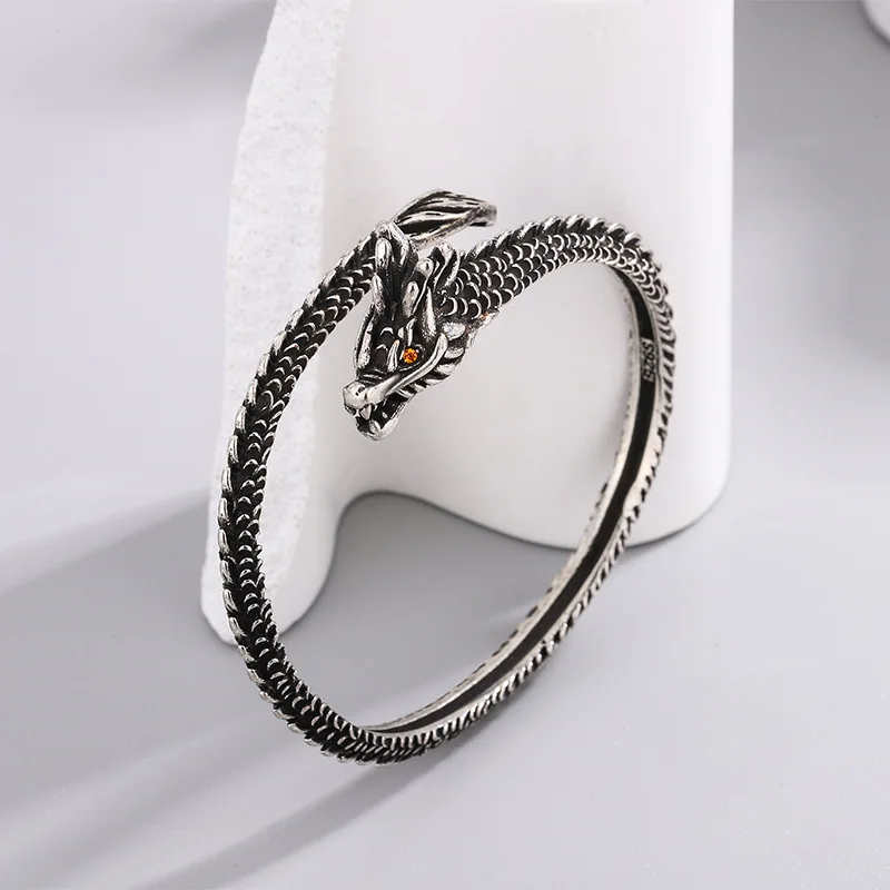 PANJBJ 925 Sterling Silver Feather Adjustable Couple Bangle Gothic Punk Design Women Jewelry Gift Lucky Bracelet Dropshipping