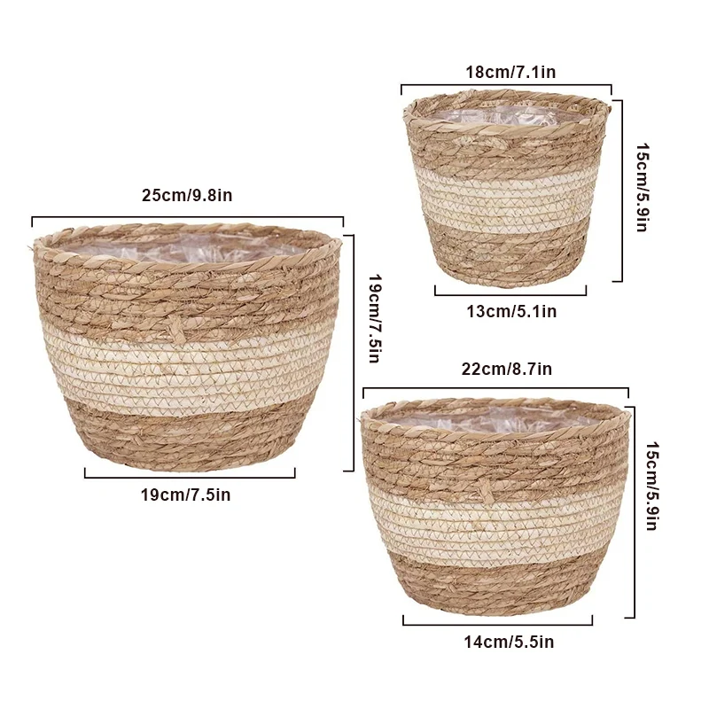 Straw Weaving Flower Plant Pot Basket Grass Planter Basket Indoor Outdoor Flower Pot Cover Plant Containers for Plantable Plants