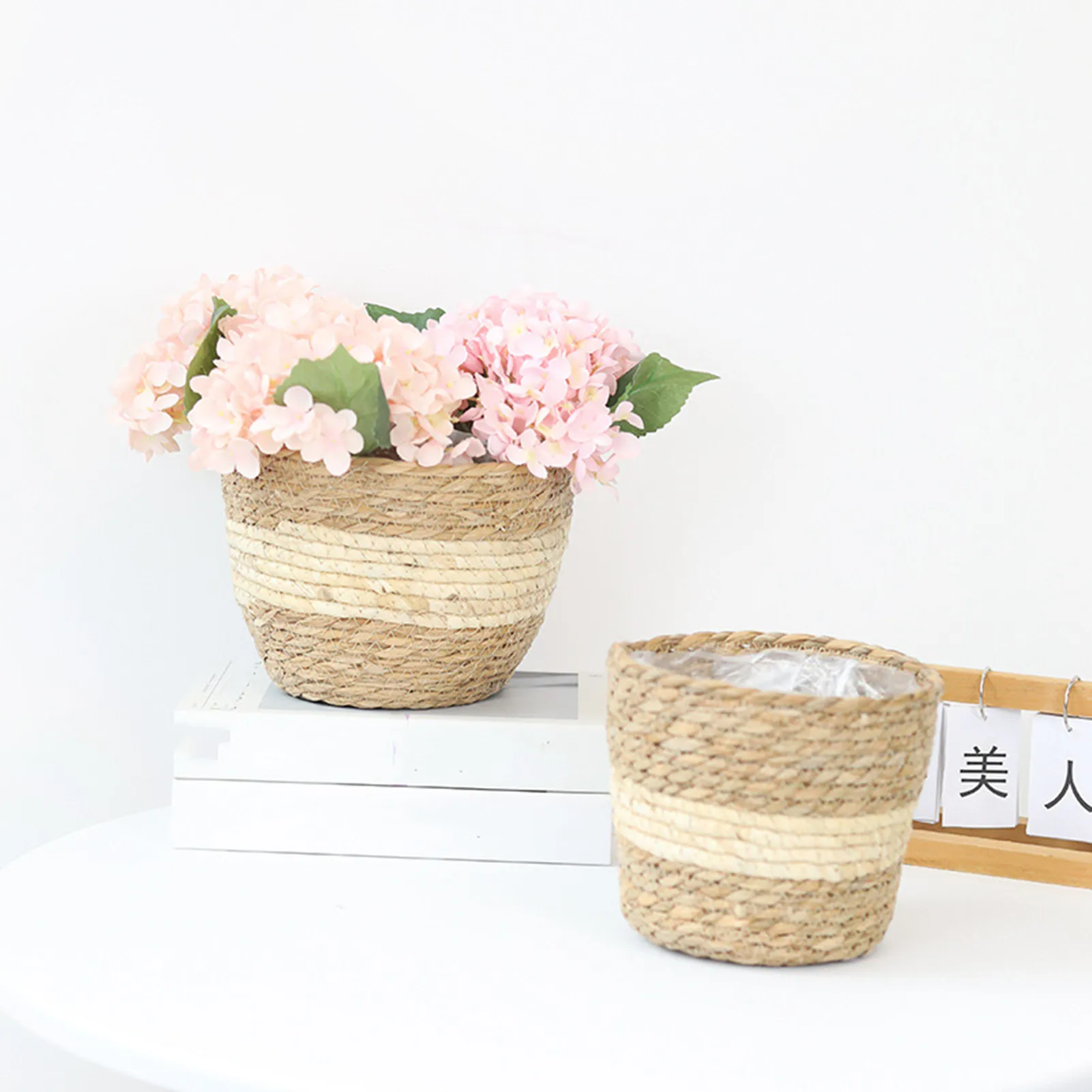 Straw Weaving Flower Plant Pot Basket Grass Planter Basket Indoor Outdoor Flower Pot Cover Plant Containers for Plantable Plants