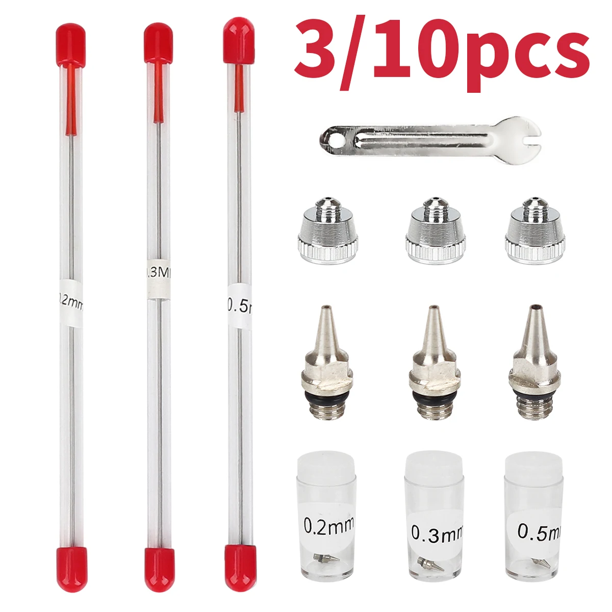 3pcs set 0.2/0.3/0.5mm Airbrush Nozzle Needle Airbrushes Spray Gun Spraying Paint Sprayer Replacement parts Tool Accessories