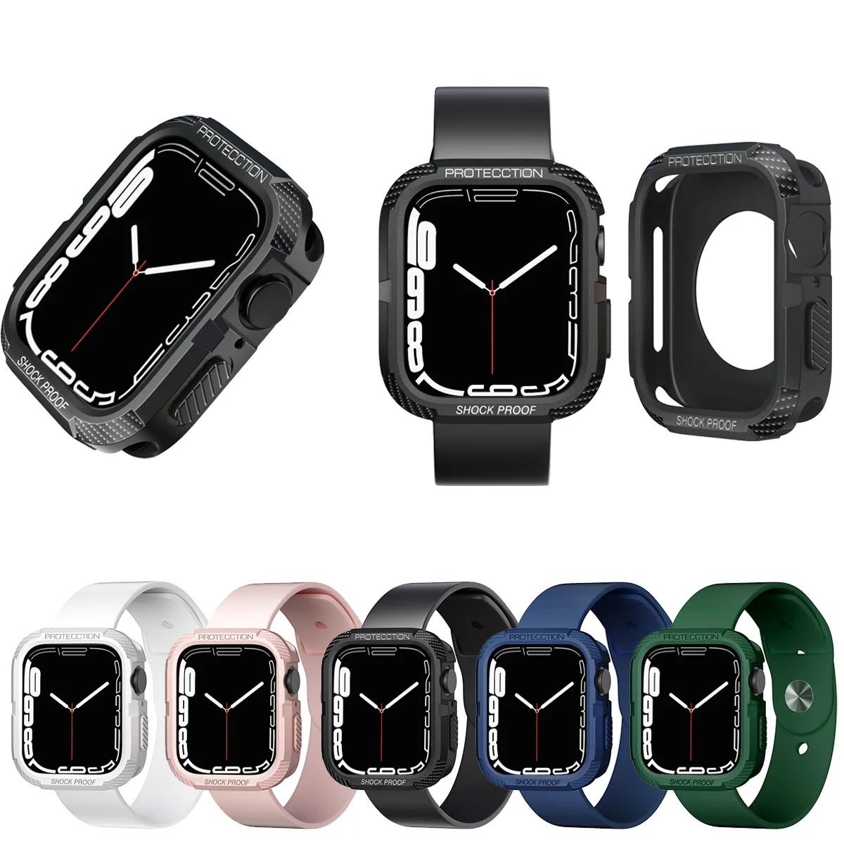 Rugged Cover for Apple Watch Case 44mm 40mm 45mm 41mm SE 6 3 iWatch Accessories TPU Screen Protector Apple Watch Series 5 8 7 9